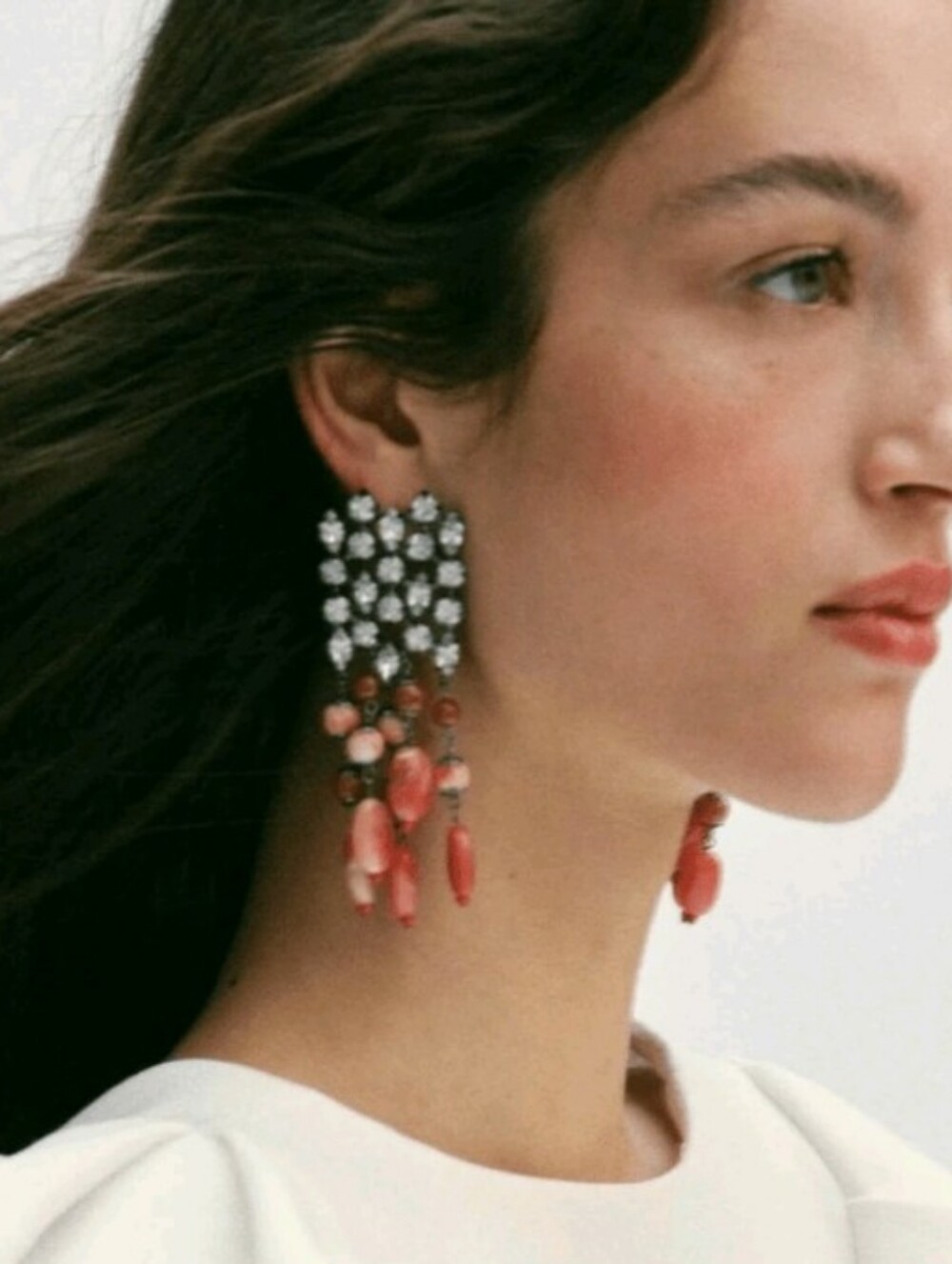 NEW! ZARA Silver Crystal and Orange Coral Beads Dangling Drop Post Earrings
